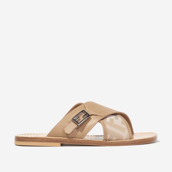 Fendi Leather FF Logo Sandals in Beige - Picture 3 of 7